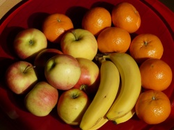 bananas, apples, oranges